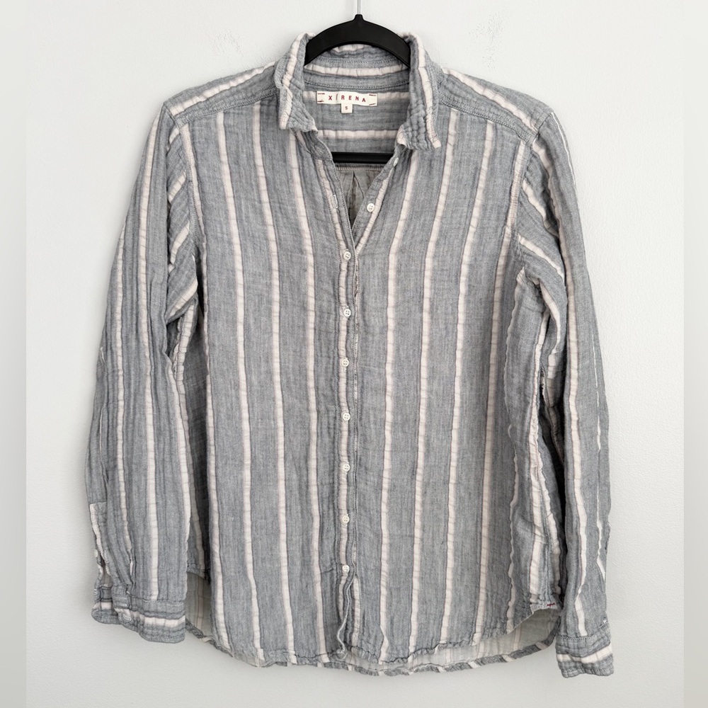 Xirena Size S • Blue Pink Striped Gauzy Long Sleeve Shirt.